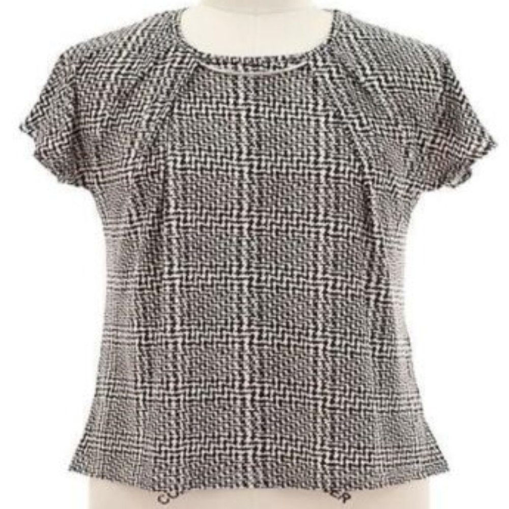 Jon & Anna Elegant Pleated Neck Black Plus Top